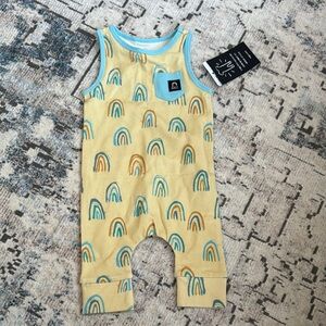 NWT Rags rainbow print yellow Romper